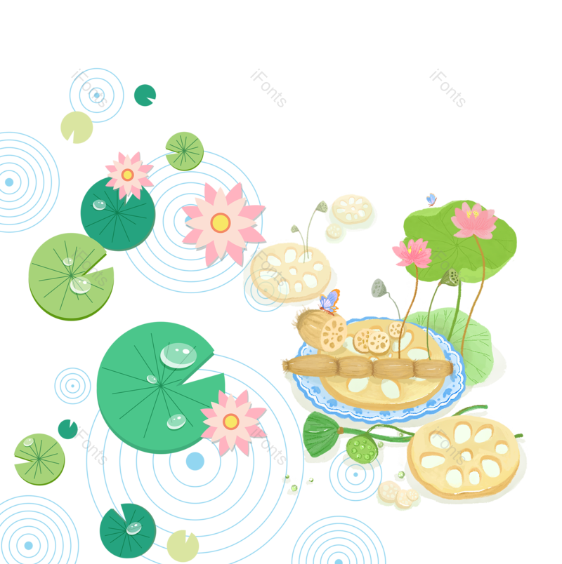 夏至图片,荷花元素,夏天PNG,荷叶免抠素材